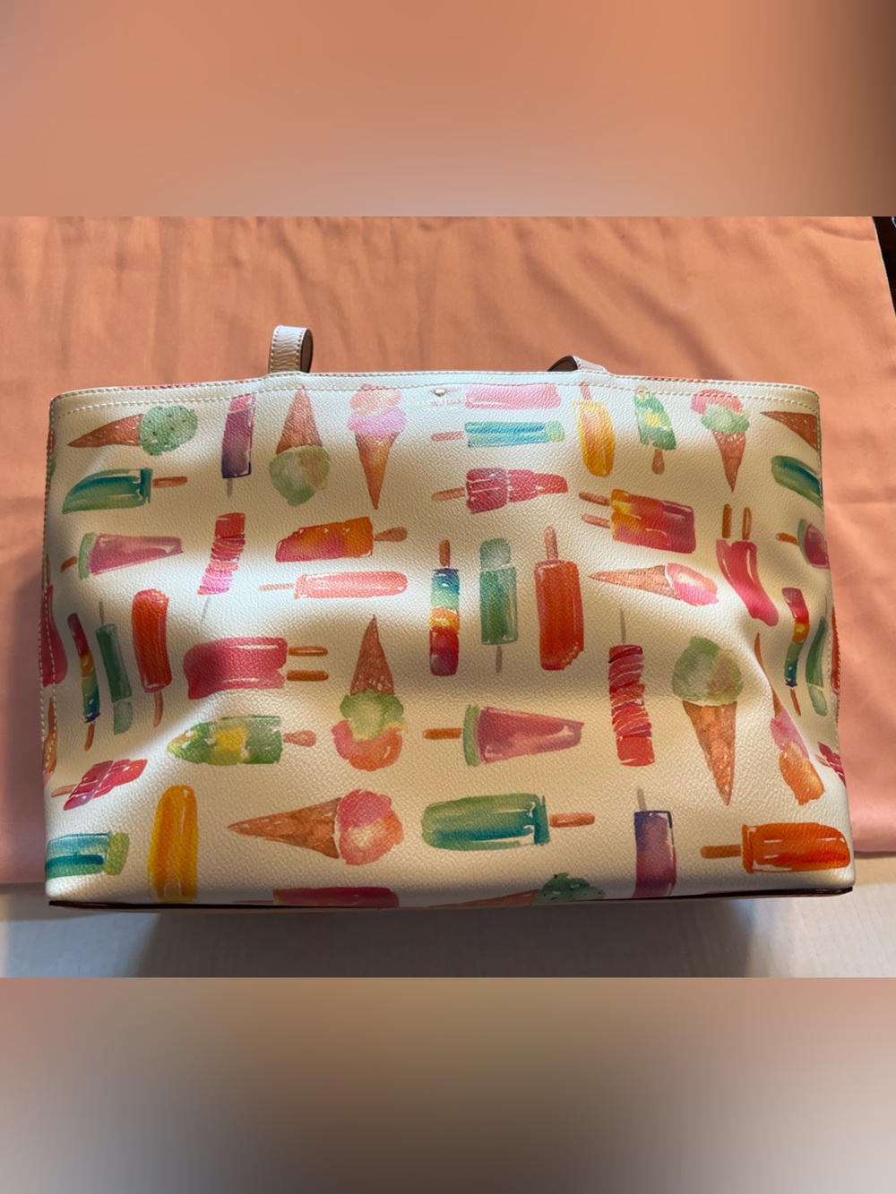 Kate Spade colorful popsicles tote bag with tan leather handles